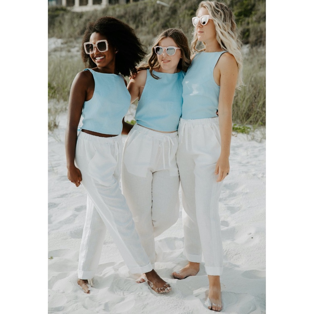 • Vegan Resort Wear • Linen Lounge Pant in White